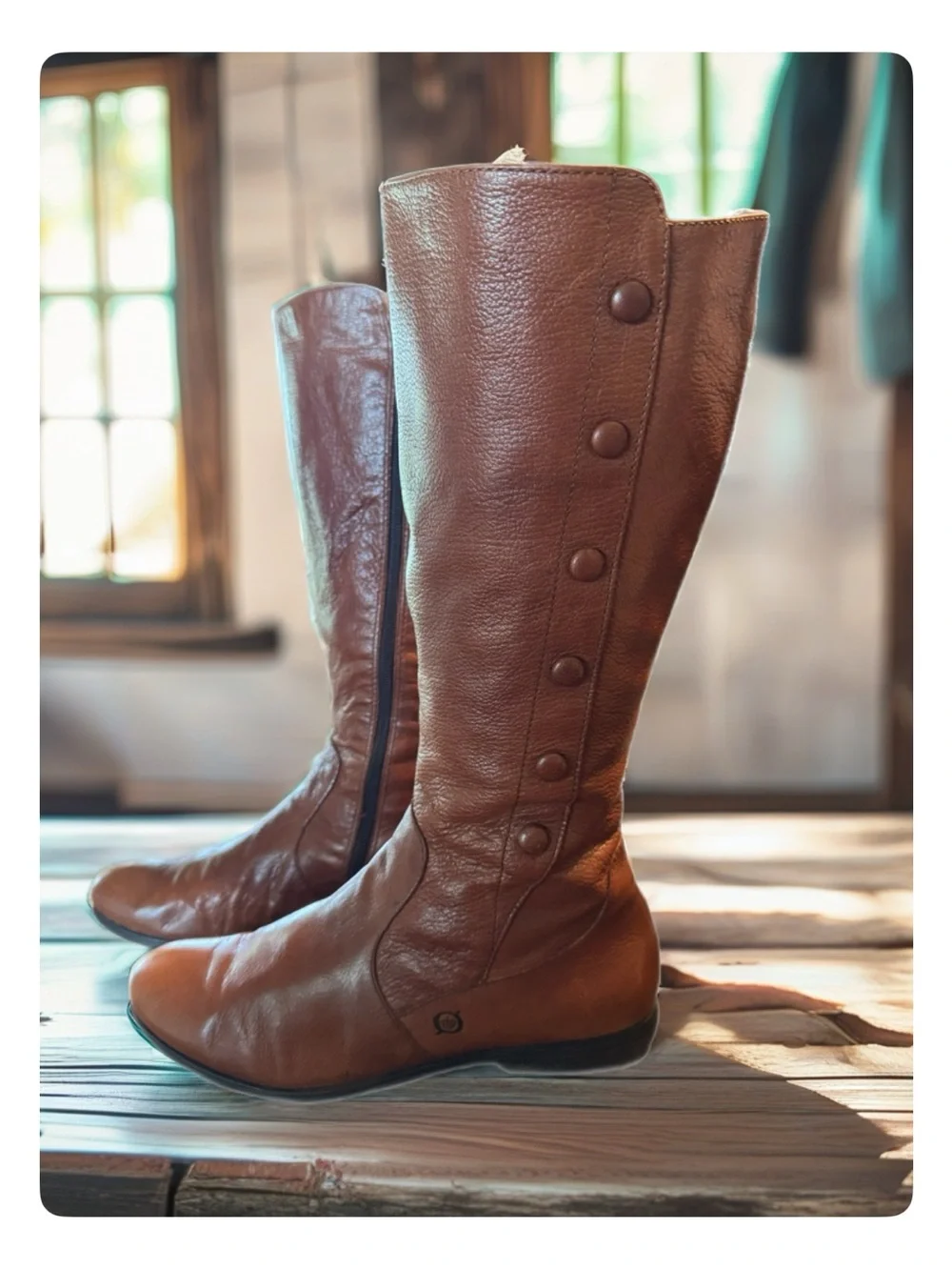 Born Chestnut Brown Button-Front Over-the-Knee Leather Boots